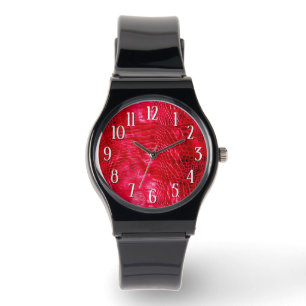Rood kunstleder horloge