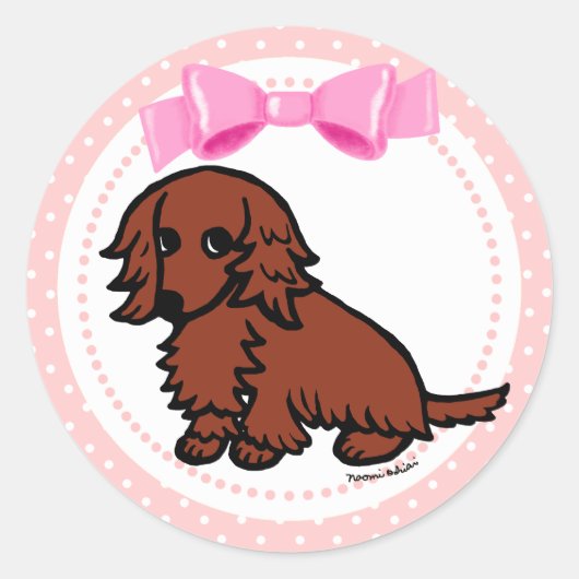 Rood Lang Haired Dachshund 2 Ronde Sticker (Voorkant)