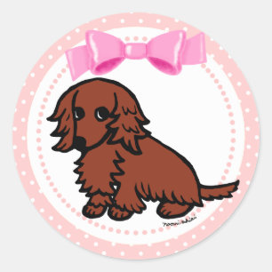 Rood Lang Haired Dachshund 2 Ronde Sticker