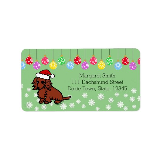Rood Lang Haired Dachshund Kerst Schattige Etiket (Voorkant)