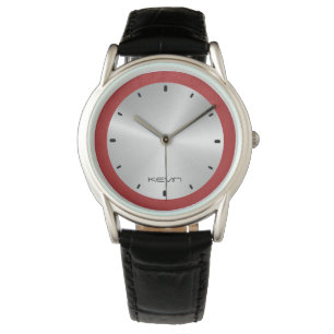 Rood leder en metalen roestvrij staal horloge