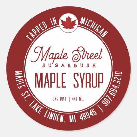 Rood leder Logo en staatsnaam Maple Syrup Label (Voorkant)