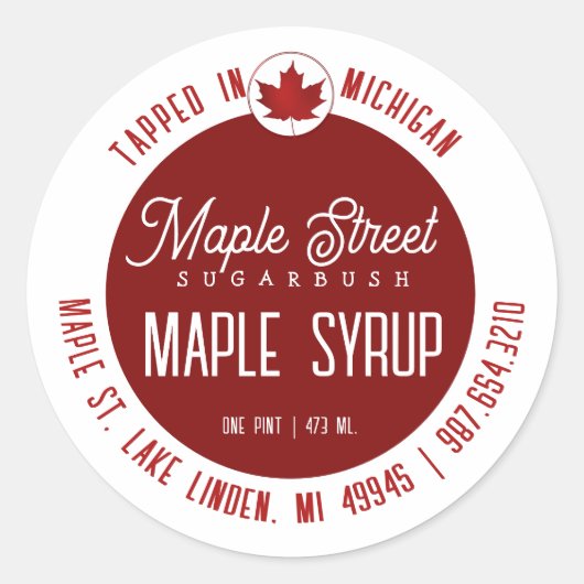 Rood leder Logo en staatsnaam Maple Syrup Label (Voorkant)