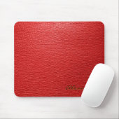 Rood lederen patroon look- Custom Monogram Muismat (Met muis)