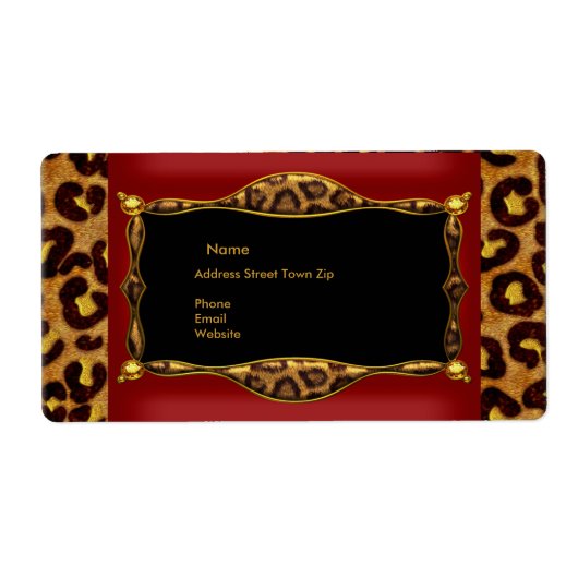 Rood Leopard Zwart Goud Label Adres (Voorkant)