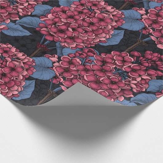 Rood lila op donkerblauw verpakkingspapier cadeaupapier (Hoek)