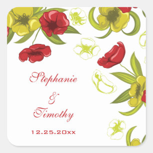 Rood + Lime Groene papaverbloemen bruiloft sticker