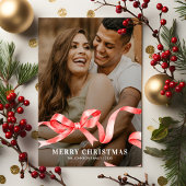 Rood lint boog foto Kerstmis Feestdagenkaart