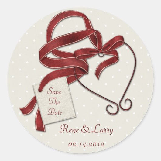 Rood lint hart Save the Date Sticker (Voorkant)