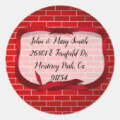 Rood lint op bakstenen kerst ronde sticker (Voorkant)