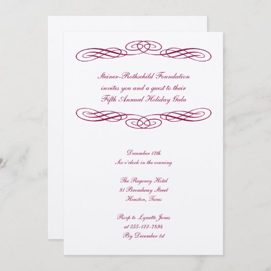 Rood lintscript formele gala ball event kaart (Voorkant / Achterkant)