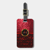 Rood luipaard Huid en glitter - Monogram Bagagelabel (Voorkant verticaal)