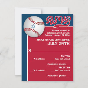 Rood, Marine Baseball Bar Mitzvah RSVP Kaart