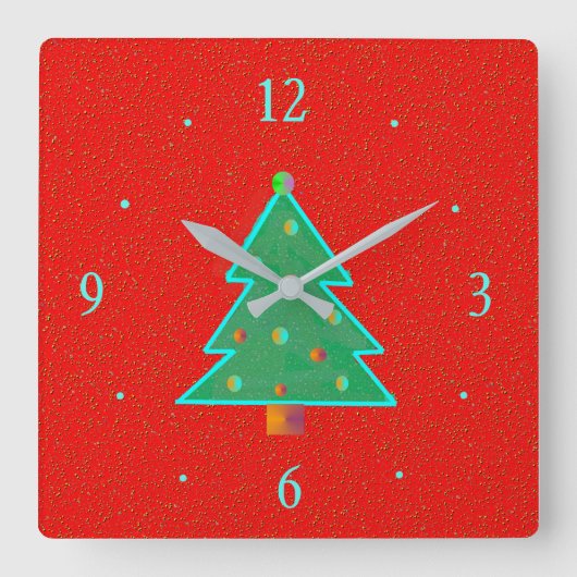 Rood met Aqua Green Tree > Kerstklokken Vierkante Klok (Voorkant)