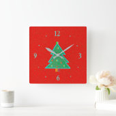 Rood met Aqua Green Tree > Kerstklokken Vierkante Klok (Huis)