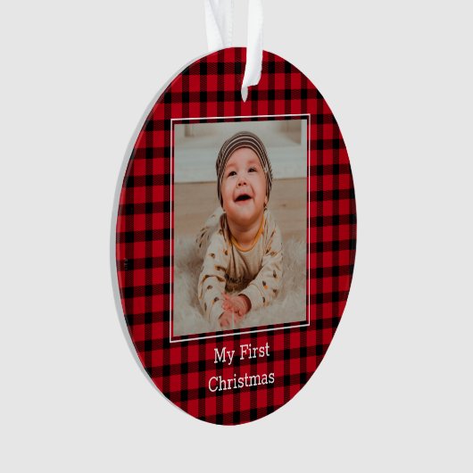 Rood met Baby voor eerste kerstmis Ornament (voorkant)