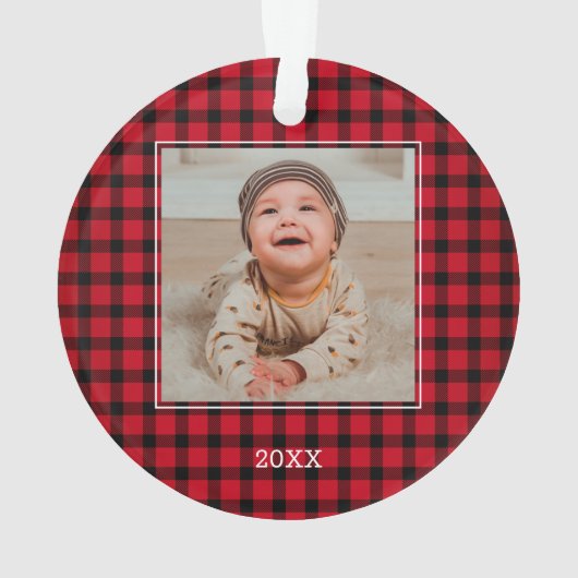 Rood met Baby voor eerste kerstmis Ornament (achterkant)