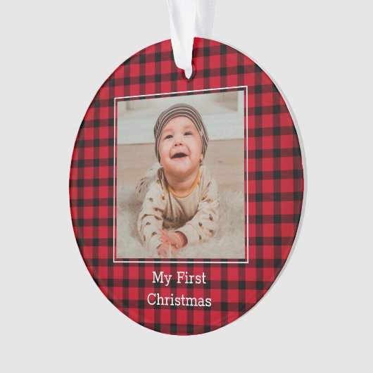 Rood met Baby voor eerste kerstmis Ornament (voorkant)