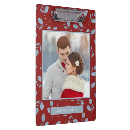 Rood met Blauwe Bladeren Foto en Naam Klembord (Rechts)