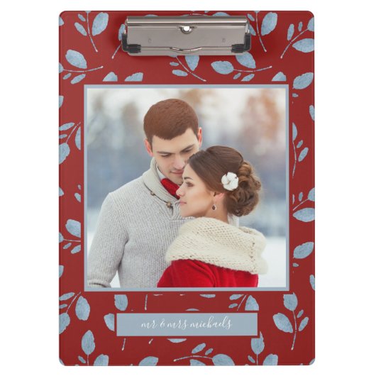 Rood met Blauwe Bladeren Foto en Naam Klembord (Voorkant)