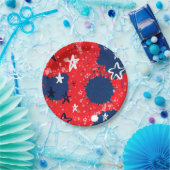 Rood met blauwe Spletters en zwarte en witte sterr Papieren Bordje (Feest)