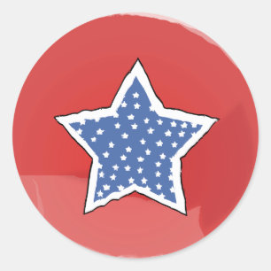 Rood met blauwe ster en witte sterren 4 juli ronde sticker