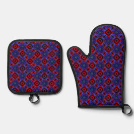 Rood Met Blauwe Sterren Ovenwant & Pannenlap Set