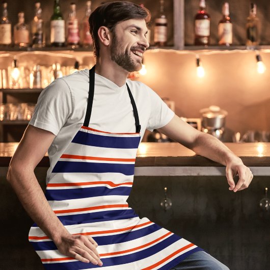 Rood met blauwe strepen schort