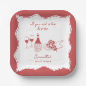 Rood met de hand getekende Italiaanse pizza wijn b Papieren Bordje (Voorkant)