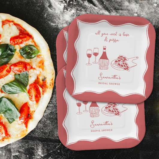 Rood met de hand getekende Italiaanse pizza wijn b Papieren Bordje