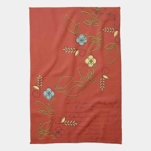 Rood met Flowers Tea Kitchen Towel Theedoek (Verticaal)
