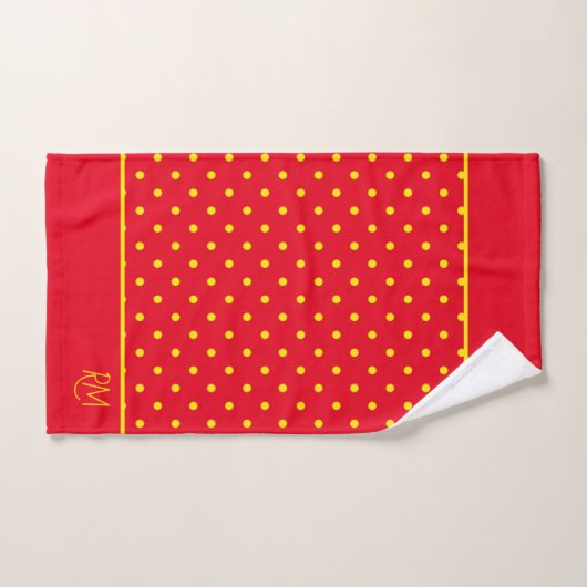Rood met gele pokadots monogram bad handdoek (Handdoek)