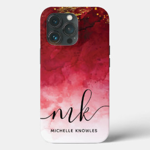Rood met Gold Splash - Gepersonaliseerd Monogram iPhone 13 Pro Hoesje