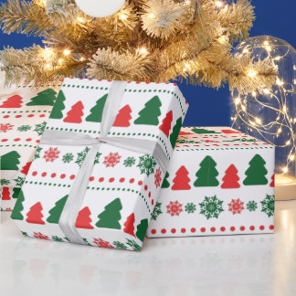 Rood met groene kerstboom met blote kunst cadeaupapier