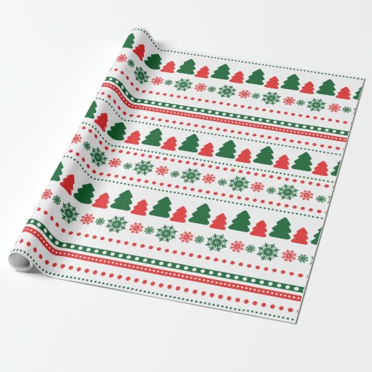 Rood met groene kerstboom met blote kunst cadeaupapier (Uitgerold)