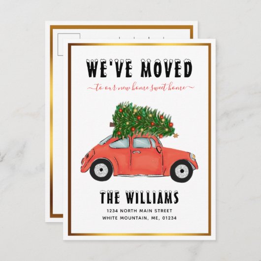  rood met kerstboom rood met rooddruk aankondigingskaart (Voorkant / Achterkant)