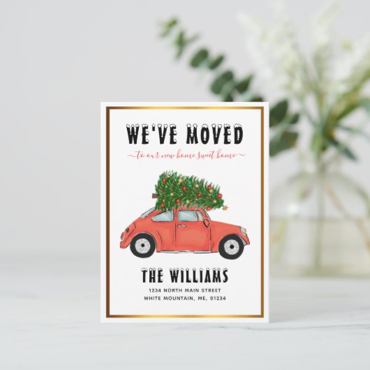  rood met kerstboom rood met rooddruk aankondigingskaart (Staand voorkant)