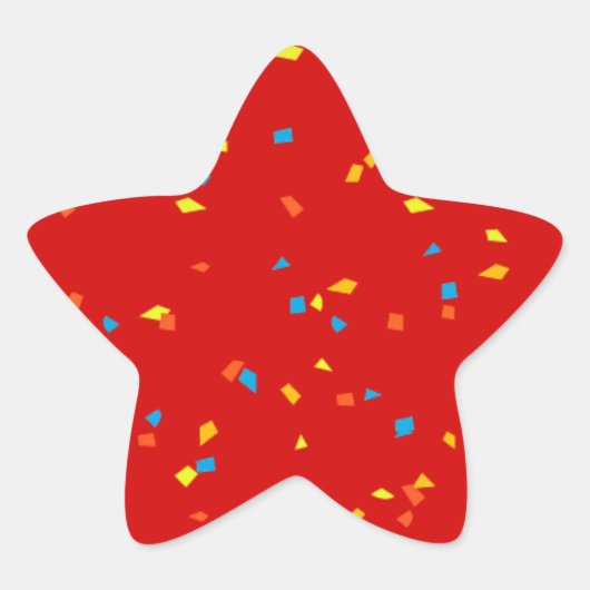 Rood met kleurrijke confetti ster sticker (Voorkant)