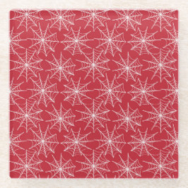 ROOD MET RIJEN VAN KLEINE WITTE HALLOWEEN SPINNETJ GLAZEN ONDERZETTER