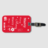 Rood met witte bloemen, Gepersonaliseerd Bagagelab Bagagelabel (Voorkant (horizontaal))