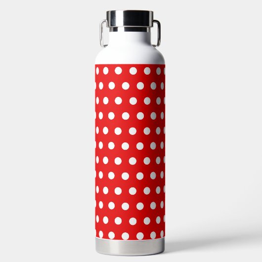 Rood met witte pooldots waterfles (Voorkant)
