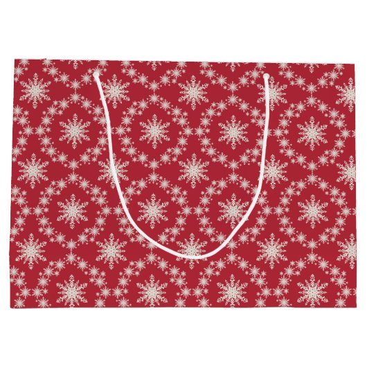 Rood met witte sneeuwvlokken Gift Bag - Groot, gla Groot Cadeauzakje (Achterkant)