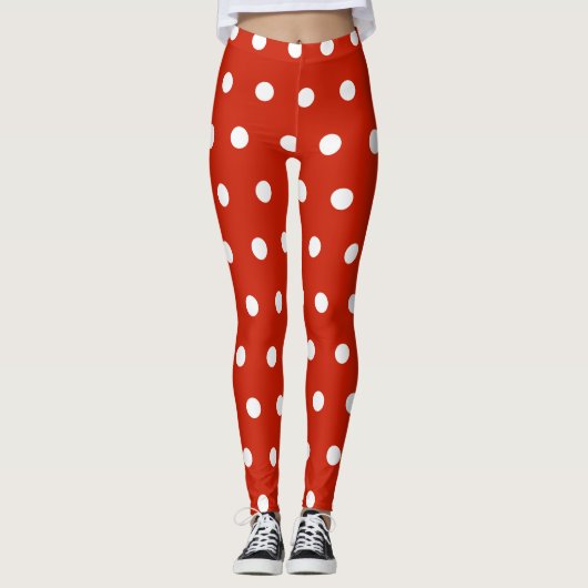 Rood met witte stippen leggings (Voorkant)
