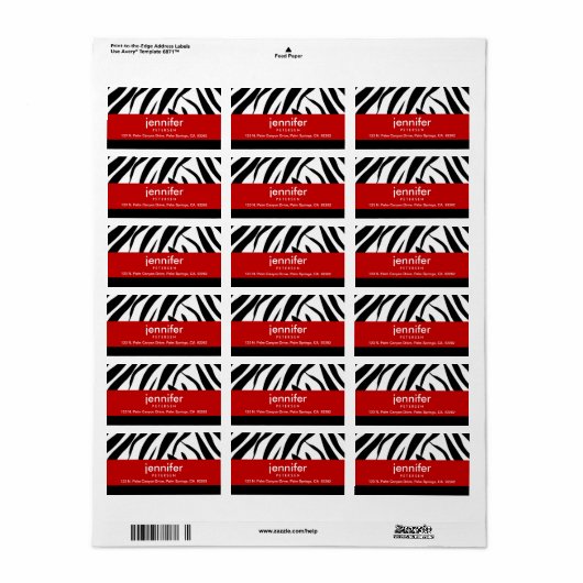 Rood met zebraprint, Adresetiketten Etiket (Full Sheet)