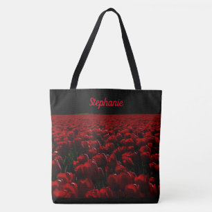 rood met zwarte en diepgewortelde schotels, bloeme draagtas