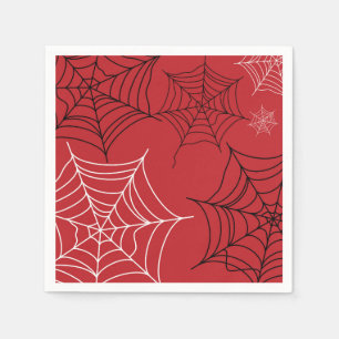Rood met Zwarte & Witte Spinnewebben Halloween Servet
