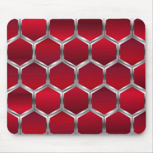 Rood & Metallic Zilveren Octagons Patroon Muismat