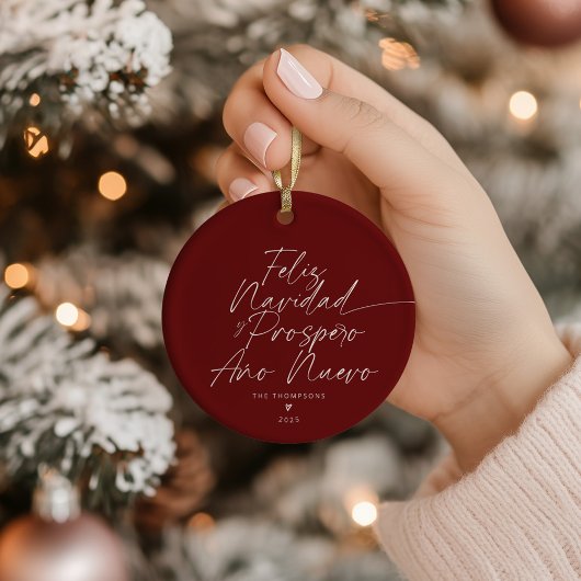 Rood minimalistisch modern script Feliz Navidad Keramisch Ornament