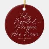 Rood minimalistisch modern script Feliz Navidad Keramisch Ornament (Voorkant)