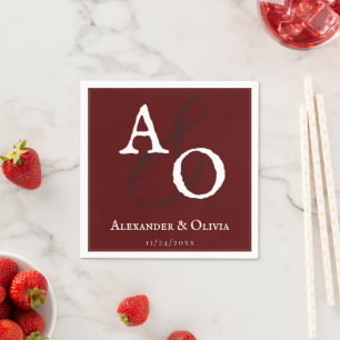 Rood minimalistisch monogram bruiloft servet